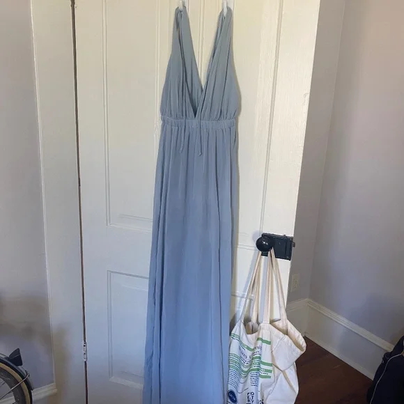 show me your mumu steel blue bridesmaid dresses Amy Swiss Dot Sage Dress
